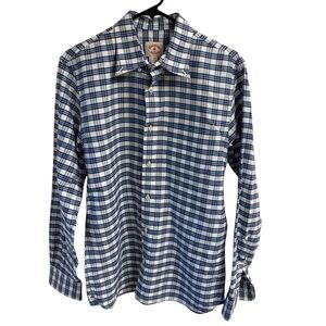 Brooks Bros Men's Blue White Plaid Button Down Shirt 100% Cotton Preppy Classic